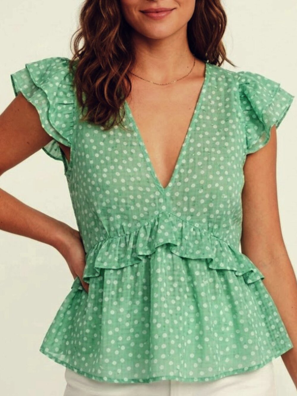 Stradivarious Sheer Polkadot Ruffle Blouse NEW- Sz.  Med